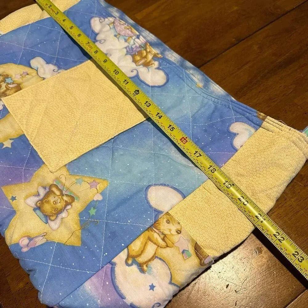 Vintage Style Handmade Quilted Baby Diaper Bag Tote Bear Moon Stars 21”x13”